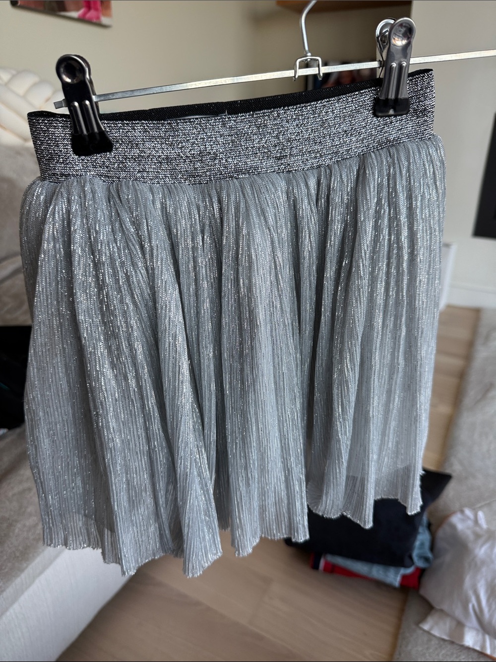 Silver Shimmer Pleated Skirt - Women's